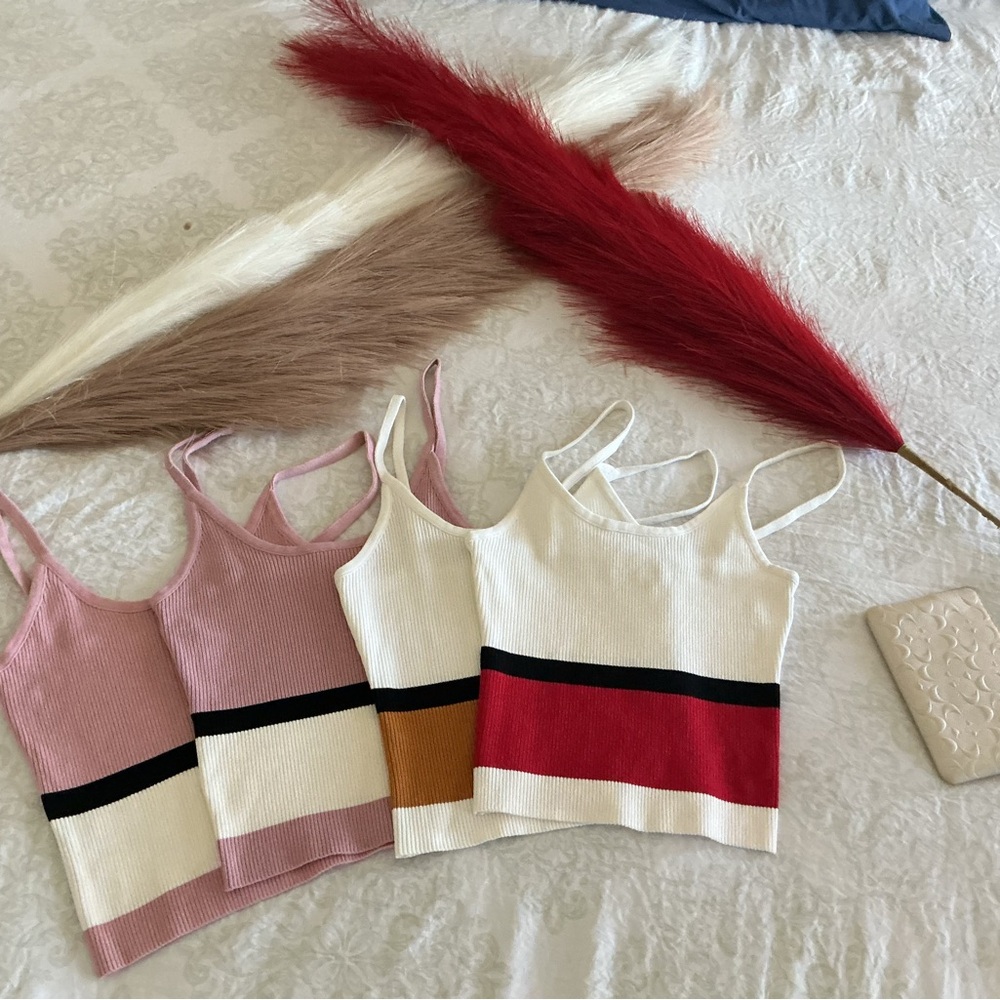Women's Ribbed Colorblock Tank Top - White & Pink Options &15 each